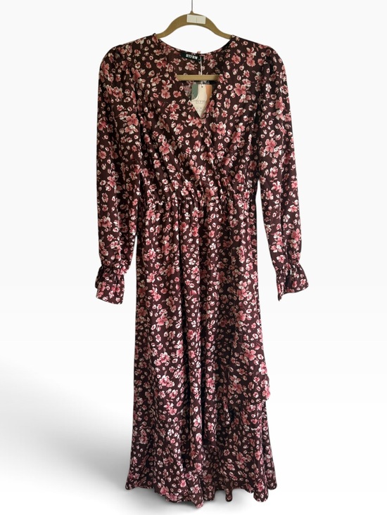 BTFBM Dresses & Skirts - BTFBM NWT Brown Pink Floral Long Sleeve Midi Dress Size Small